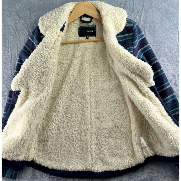 Hurley McKenzie Wool Button Up Sherpa Fleece Jacket Size Small Teal Navy $90 - Picture 11 of 12